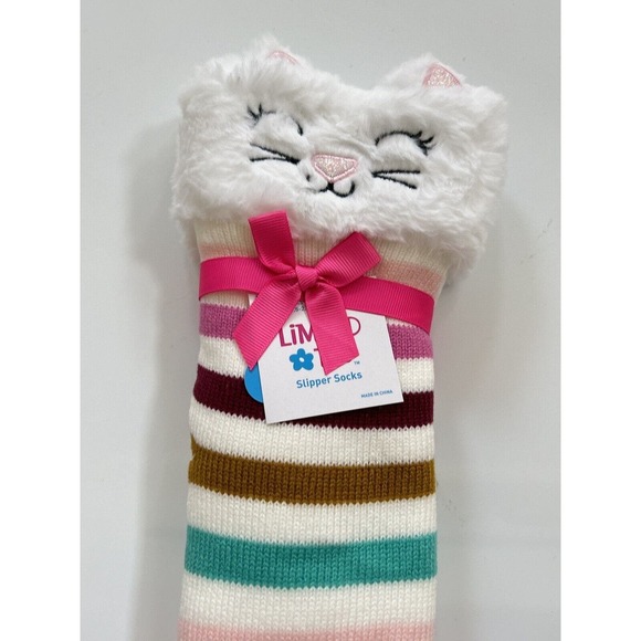 LIMITED TOO Girl Slipper Socks Multicolor White Acrylic Fleece Lined Cat OneSize - Picture 7 of 16